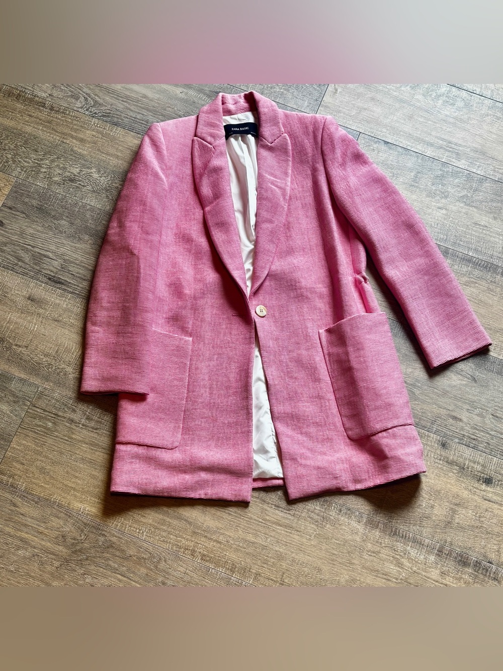 Zara Basic Pink Textured Longline Blazer Jacket Size S